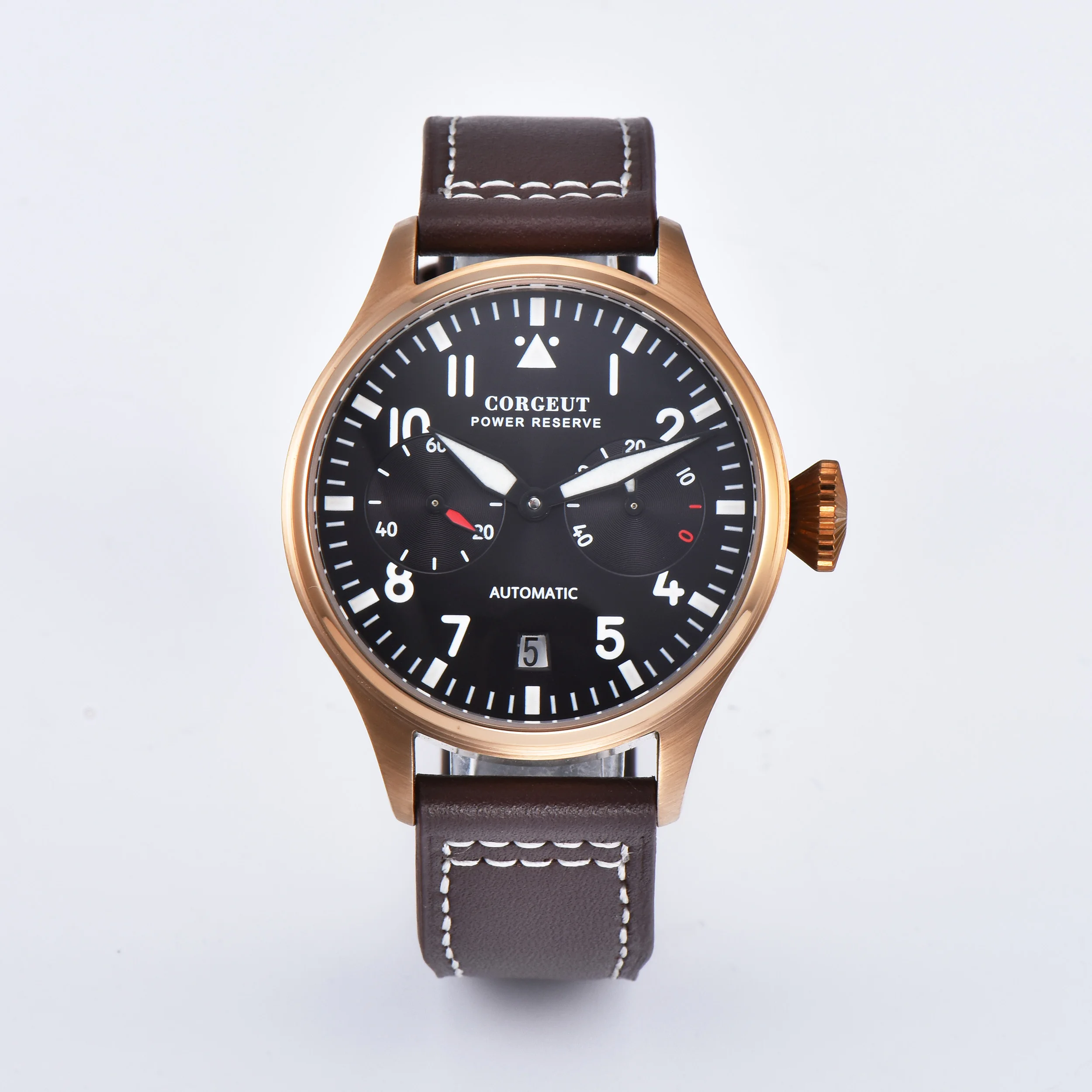 Роскошный бренд Corgeut42MM Автоматическая Мужская техника часы Ночная Дата черный