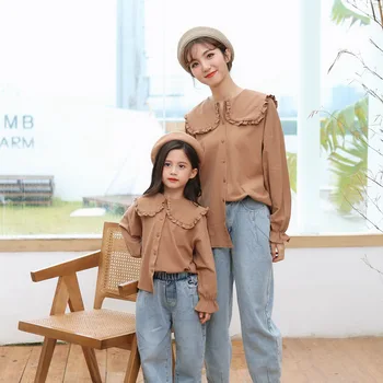 

Mother Daughter Princess Blouse Shirts Brown Vintage Mommy and Me Clothes Family Matching T-shirts Outfits Baby Girls Pajamas