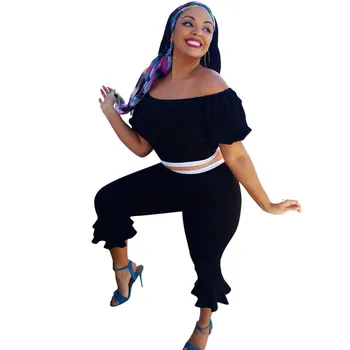 

Summer Outfits for Women Tracksuit Leisure Suit Sexy Off Shoulder Crop Top and Flare Pants Set Casual 2 Piece Sets Matching Sets
