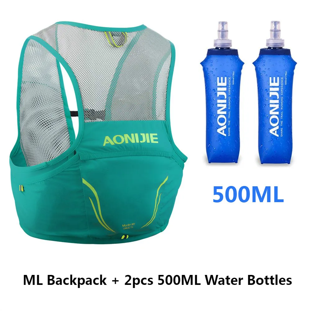AONIJIE легкий рюкзак для бега нейлоновая сумка 500 мл мягкая фляжка для велоспорта марафон Портативный Сверхлегкий походный мешок 2,5 л - Цвет: MintGreen ML Bottles