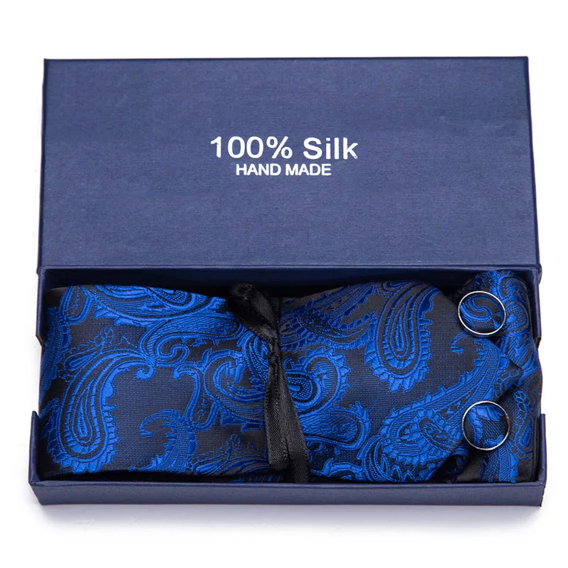 

100% Silk Tie Formal Man Print Tie 7.5cm for Wedding Party Set Hanky &Handkerchief &Cufflink Tie Gift Box