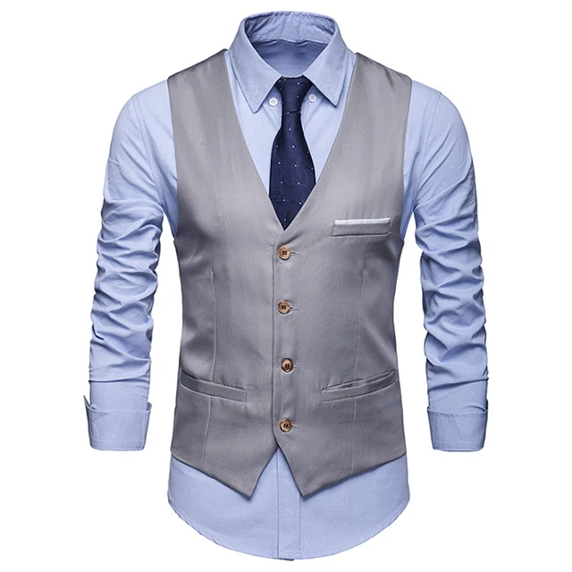 2020 New Men's Classic Formal Business Plus Size Men Solid Color Suit Vest Single Breasted Business Waistcoat Waistcoat 4