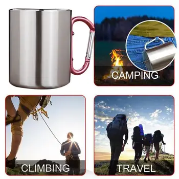 

Portable Cup Durable 360ml 304 Stainless Steel Silver Hooks Camping Tool Coffee Mug Mountaineering Buckle Stainless Steel Cup