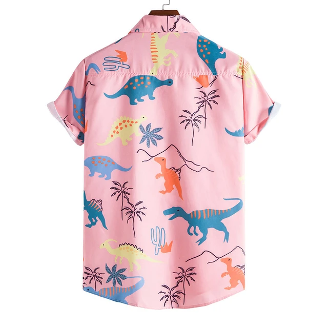 Camisa hawaiana de manga corta para hombre, camisa con estampado dibujos animados de dinosaurio, estilo divertido, ropa coreana, moda de verano, 2023 _ - AliExpress Mobile