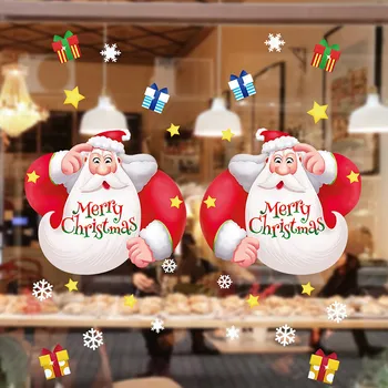 

1PC Merry Christmas Funny Santa Claus For Home Window Glass Showcase Background Wall Stickers Decoration Removable Wall Stickers