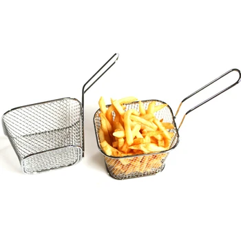 

French Fries Mini Frying Basket Kitchen Tool Electroplate Stainless Steel Mini Frying Nets Square Blocks Free Shipping