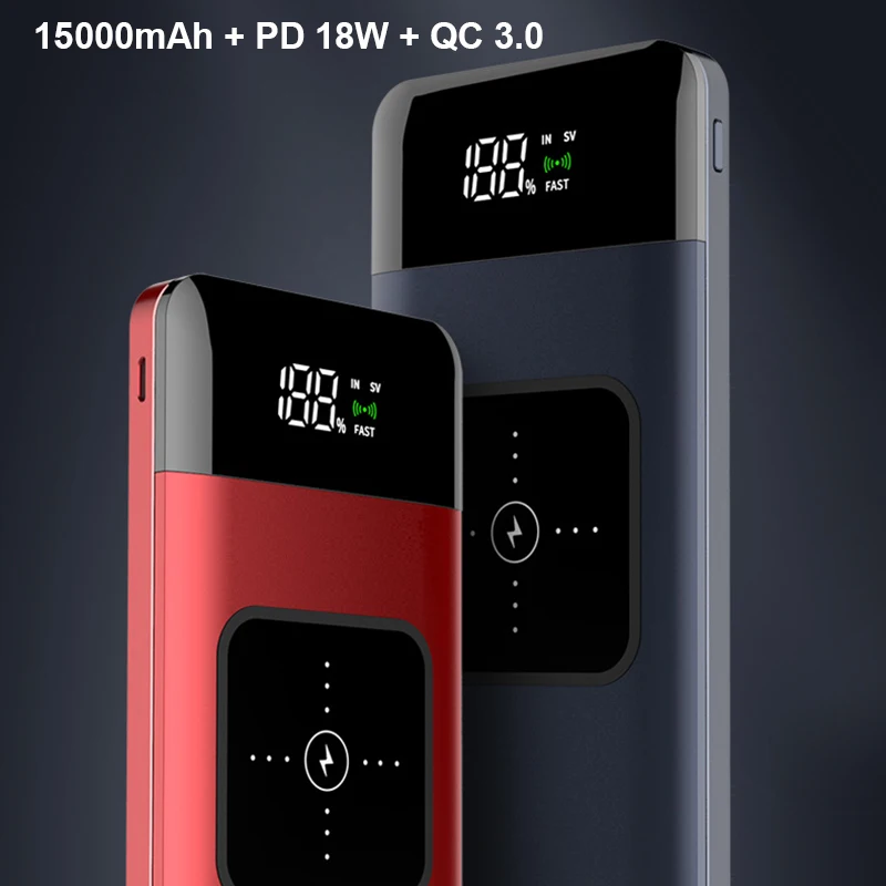 15000mAh Wireless Power Bank 18W PD fast charge QC 3.0 Portable Powerbank Universal Mobile Phone External Battery for Xiaomi | Мобильные