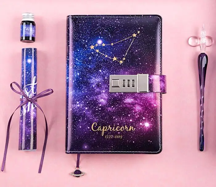 Capricorn Подарочный набор B6 Размер Звездный замок кожаный пароль персональный ноутбук Звездное Созвездие Органайзер для записей Дневник для журнал Твердый Чехол - Цвет: Capricorn