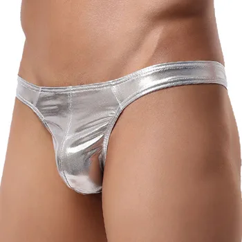 

Men's Briefs Sexy T-Back Underwear Solid Color Low Waist G-String Briefs Breathable Thong Lingerie Underpants Faux Leather Male