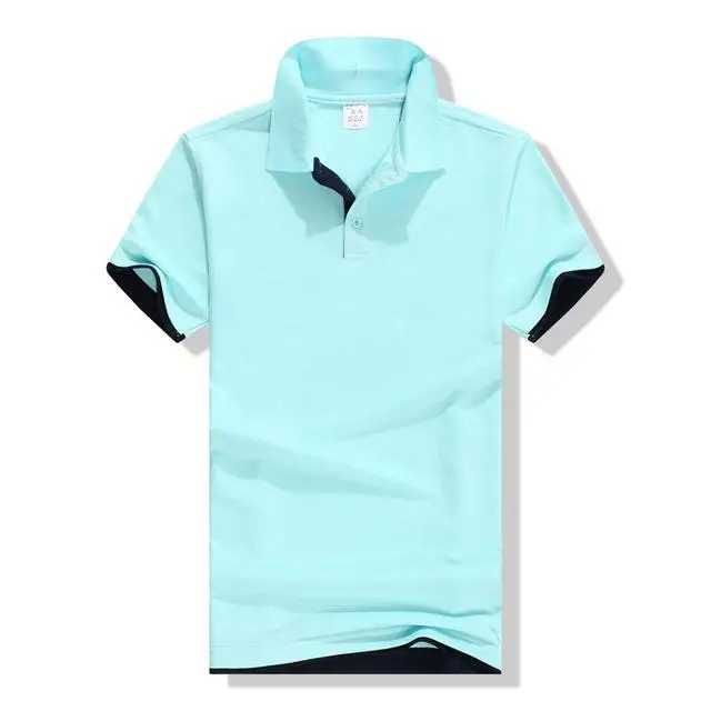 Light blue-Navy Blue Летняя Новинка, модная мужская рубашка с коротким рукавом, модные брендовые рубашки поло для мужчин, брендовые майки из хлопка, повседневные облегающие Топы - Цвет: Light blue-Navy Blue