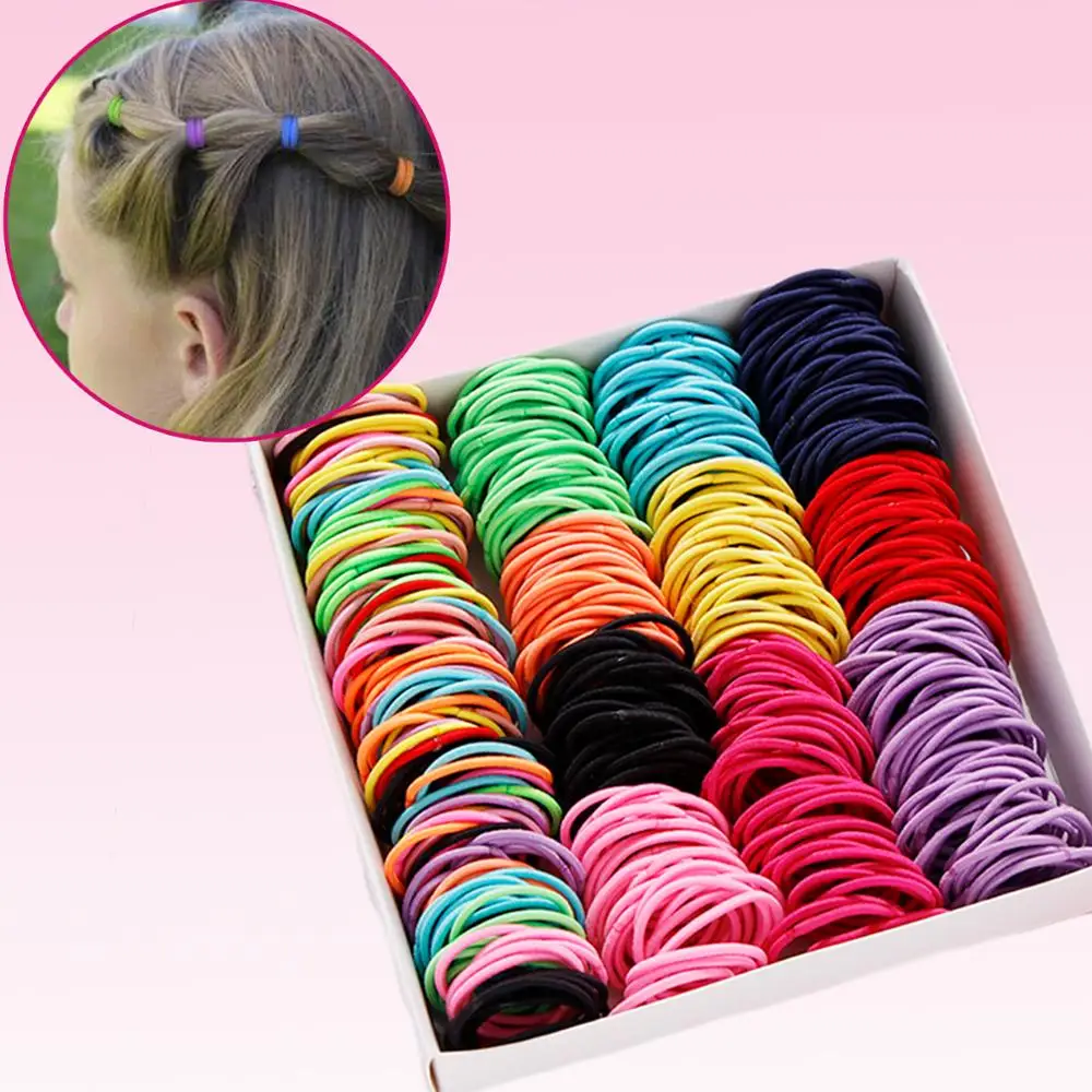 

100PCS/Set Girls Candy Colors Nylon 3CM Rubber Bands Children Safe Elastic Hair Bands Ponytail Holder Kids Hair Accessories