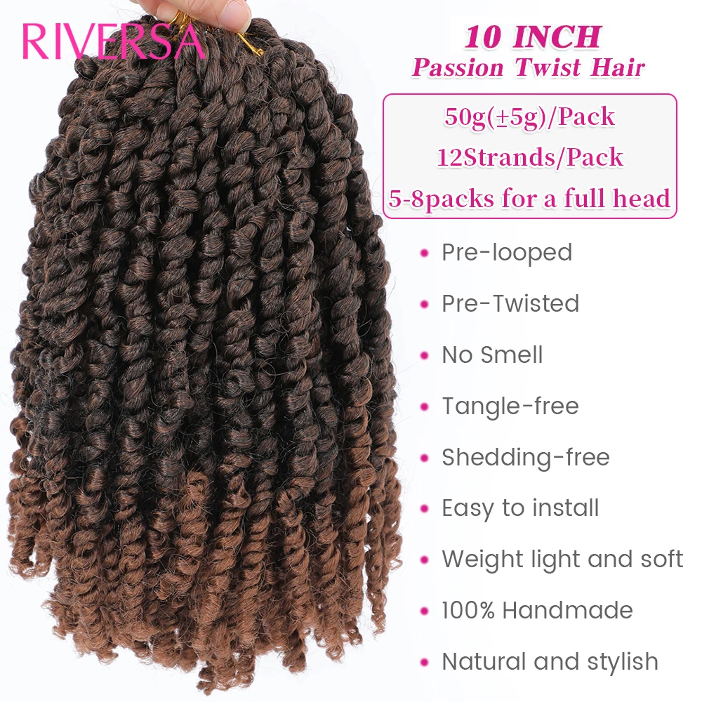 10 polegadas Passion Twist Hair Pré-looped Crochet
