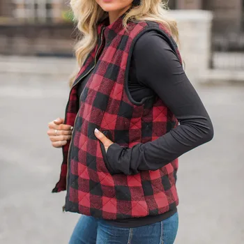

Women Elegant Plaid Women Sleeveless Coat Ladies Warm High Neck Sweater Pullover Blouse Shirts Coat Sweatshirt #1118