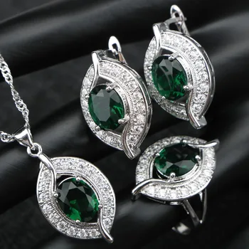 

ONOFYU 11.11 Shopping Festival Green Cubic Zirconia Silver 925 Jewelry Sets For Women Earrings/Pendant/Necklace/Rings