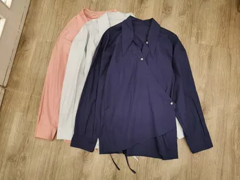 

Women Shirt 2020 Summer Collage Cotton Cardigan Long Sleeve Lapel