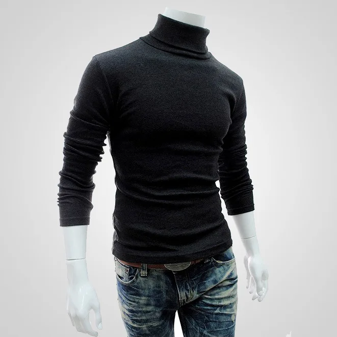 Осень и зима мужской свитер с высоким воротником пуловер рубашка с длинным рукавом сплошной цвет мужской тонкий пуловер - Цвет: deep gray