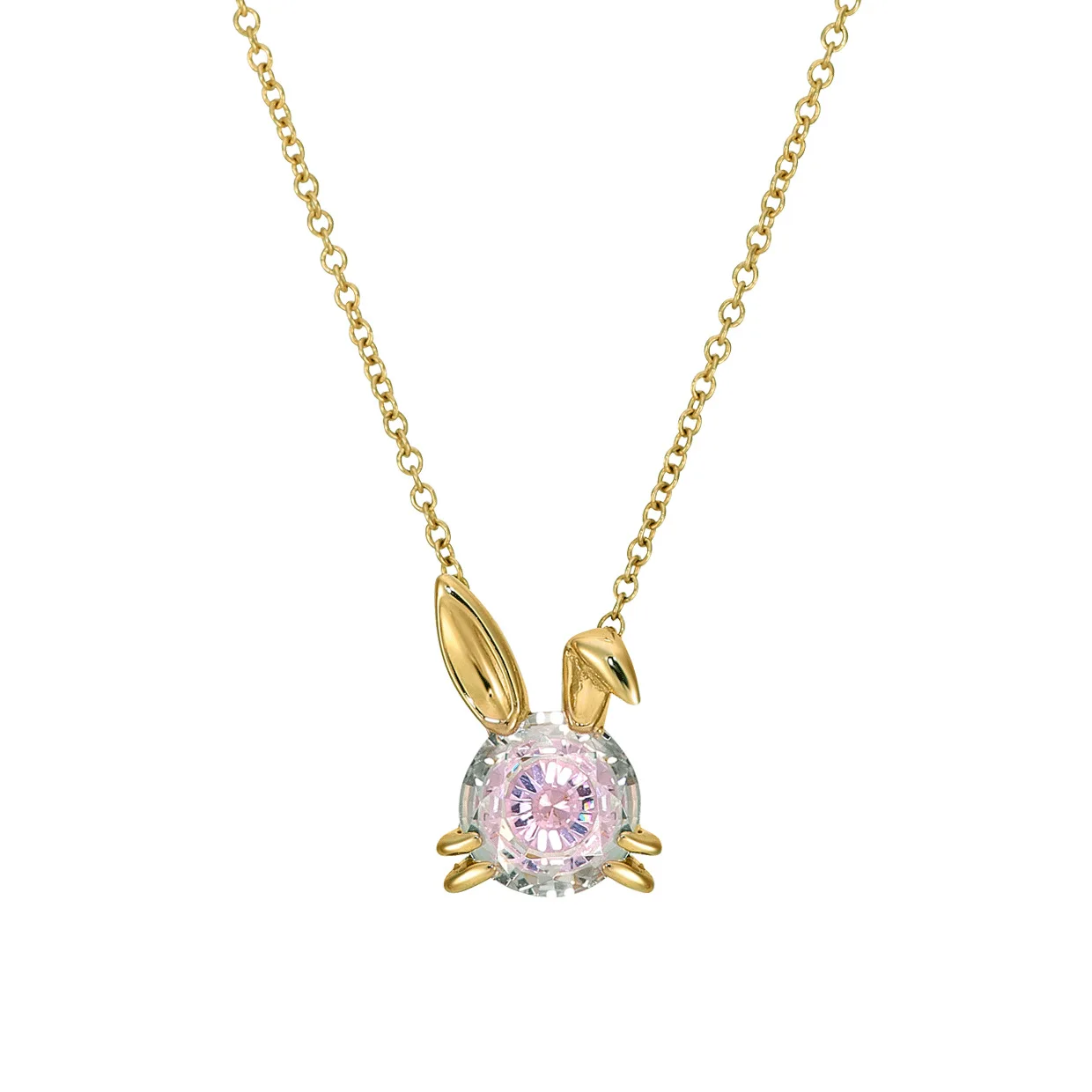 

S925 Fine Silver ri han kuan Fashion Sweet Gradient Pink Pink Crystal Scottish Fold Rabbit Clavicle Necklace