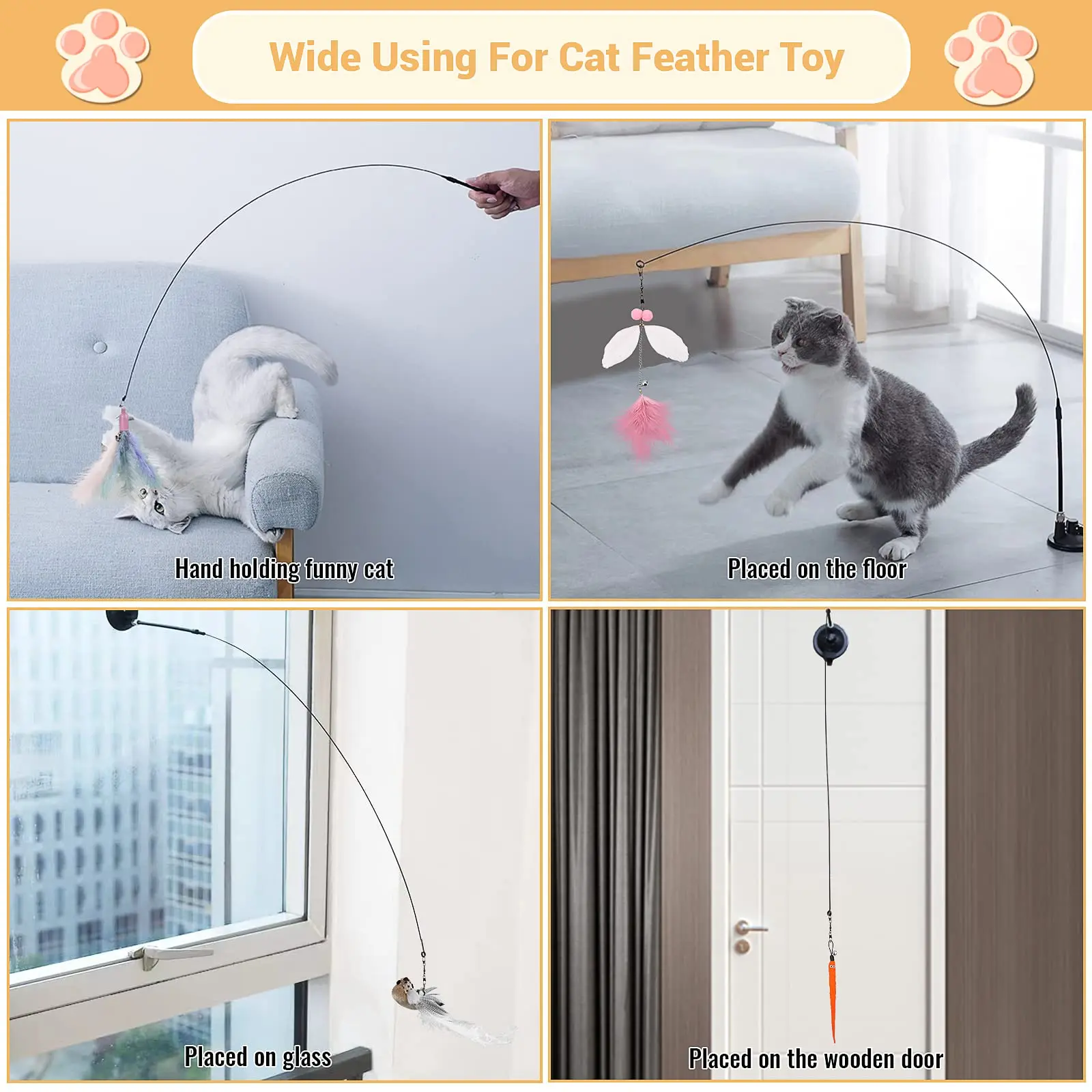 Simulation Bird Interactive Cat Stick Toy with Suction Cup Funny Feather Bird for Kitten Play Chase Exercise Cat Toy Supplies kitten teething toys