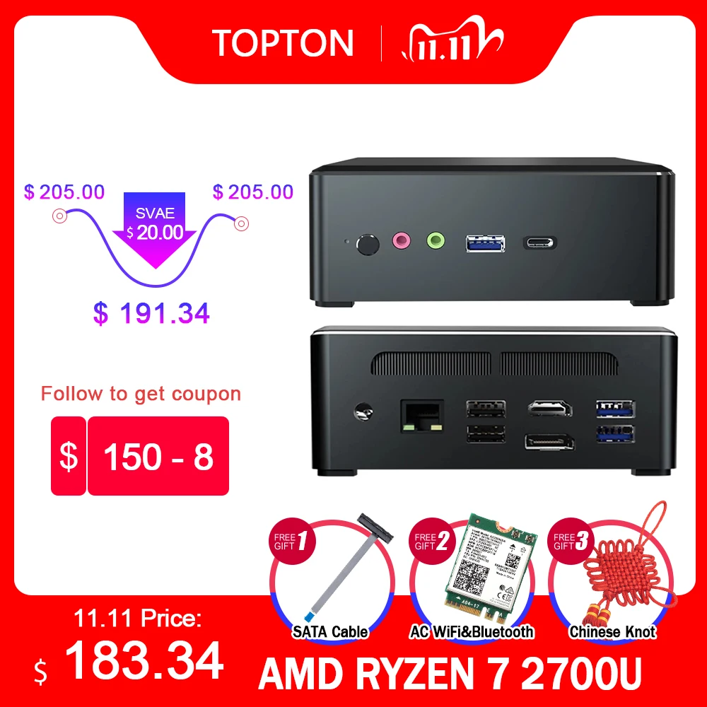 Мини компьютер AMD NUC Ryzen R5 3550H R7 2700U Vega Graphic 2 * DDR4 M.2 NVMe + 5 ''SATA игровой ПК Windows 10 4K HDMI2.0