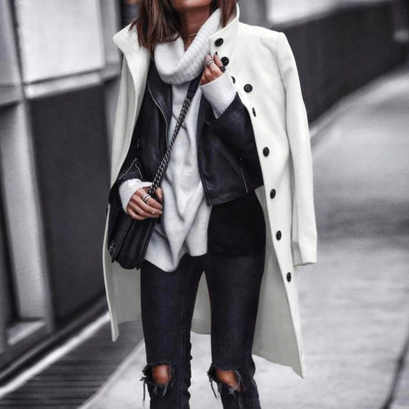 ZANZEA осенние стильные длинные куртки Женская мода Водолазка с длинным рукавом рабочая одежда OL Повседневные пуговицы для кардигана пуховики - Цвет: Бежевый