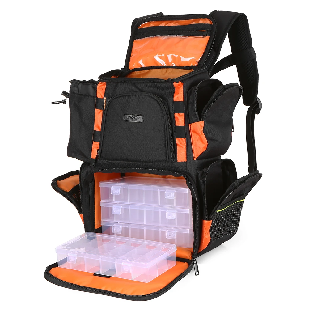Lixada Mochila Impermeable Cajas de Aparejos de Pesca Incluidas, Bolsa con Correas Ajustables, Bolsillos e Interior Compartimentado para Organizar Carretes y Cebos|Bolsas de pesca| - AliExpress