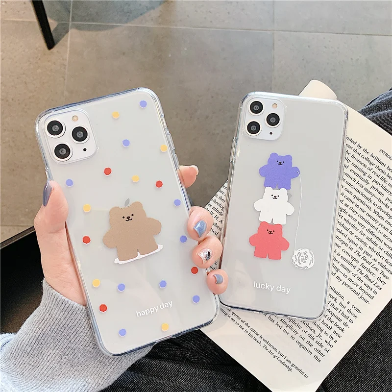 INS корейский милый чехол для телефона с волнистым рисунком медведя iPhone 11Pro 11 Pro Xs MAX