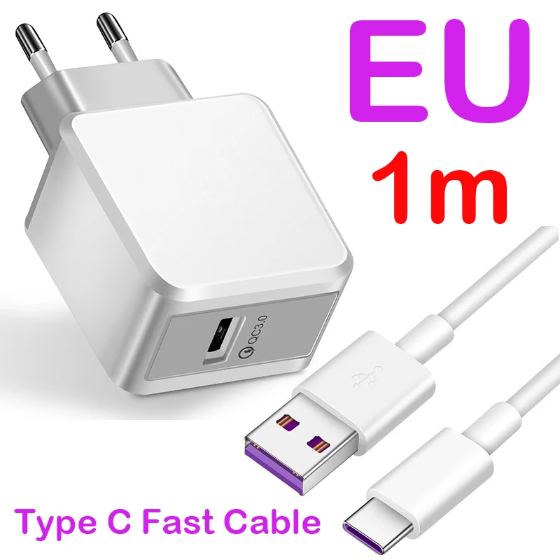 Type C Cable Charge 5А Быстрый кабель USB C для huawei mate 30 P30 P20 Быстрая зарядка 3,0 зарядное устройство для телефона с европейской вилкой супер кабель type C для Xiaomi Oneplus 7T - Цвет: Type C Cable Charge