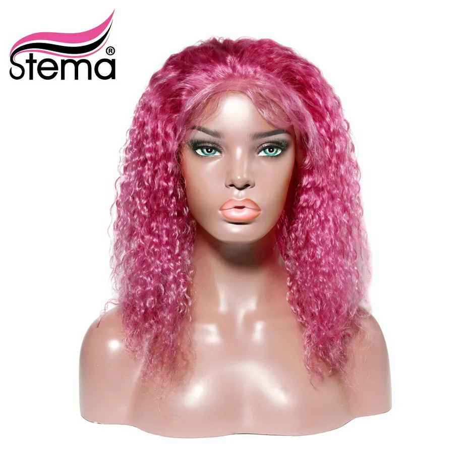 Stema вьющиеся 13x4 13x6 короткий Боб кружева передний парик 8-16 дюймов розовый красный/желтый/синий 150% плотность бразильские Remy человеческие волосы парики