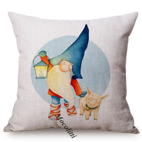 Christmas Watercolor Cartoon Santa Claus Festival Home Decor Sofa Cushion Cover Cotton Linen Kid's Gift Cute Throw Pillow Cover M129-1