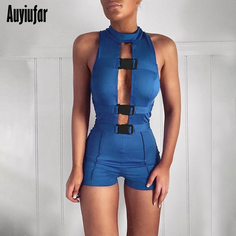 Auyiufar, однотонный, сексуальный, с вырезами, женский комбинезон, модный, без рукавов, с пряжкой, Облегающий комбинезон, новинка, фитнес, уличные комбинезоны