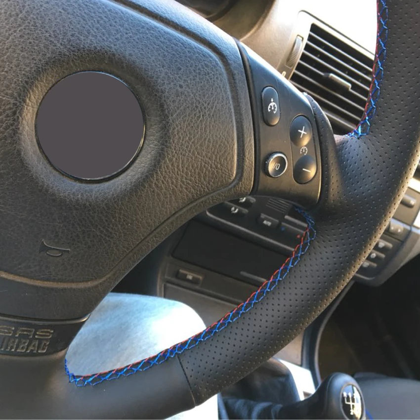 MEWANT черный чехол рулевого колеса автомобиля из натуральной кожи для BMW E36 E46 E39