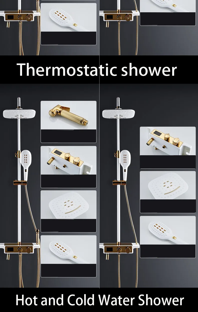 Черный температурный цифровой дисплей экран Душ со светодиодной подсветкой головка смеситель для душа с термостатом Ванна Смеситель кран белый и золотой