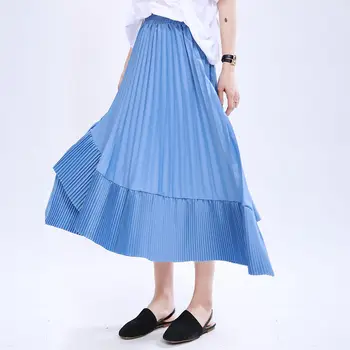 

WOMENGAGA 2020 Summer New Skirt Pleated Skirt Casual Loose Patchwork Solid Elastic Waist Streetwear Empire Girl Female A519