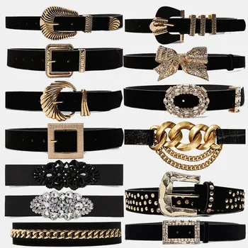 

Dvacaman ZA 2019 Newest Trendy Three-dimensional Pattern with Buckle Velvet Belt Women Luxury Crystal Elastic Belt Waist Jewelry