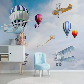 

Custom large mural 3D wallpaper Nordic modern cartoon car airplane sky child bedroom mural TV back wall decor deep 5D embossed