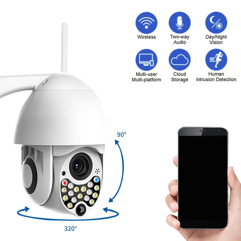 

Security HD 1080P IP Camera wireless outdoor New upgrade 17LED 2MP high-speed CCTV IR Camera with sound light alarm function