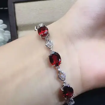 

Real And Natural Garnet chain bracelet Free shipping Natural real Garnet 925 sterling silver bracelet
