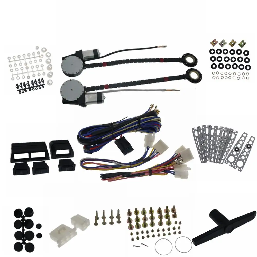 Universal 12V Car Electric Power Window Lift Regulator Conversion Kit Include 2 Switches 3 Harness 1 Complete set of accessories for 2 Door Car Truck SUV 