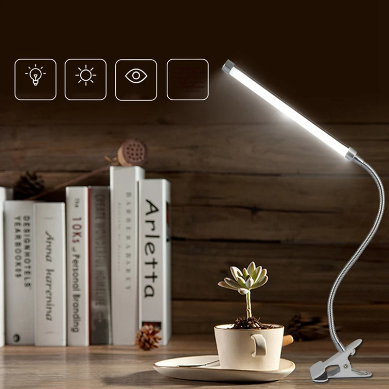 

ELEG-LED Reading Light USB Clip on Flexible Desk Lamp Dimmable Bedside Table Light Desktop Light