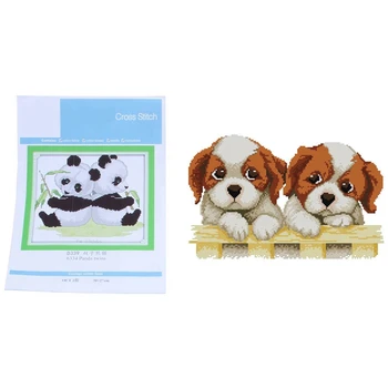 

DIY Hand Knitting Print Cross Stitch Set Embroidery Set 11CT Two Puppy Patterns 46 x 32cm & Panda Twins 14CT 30x27cm