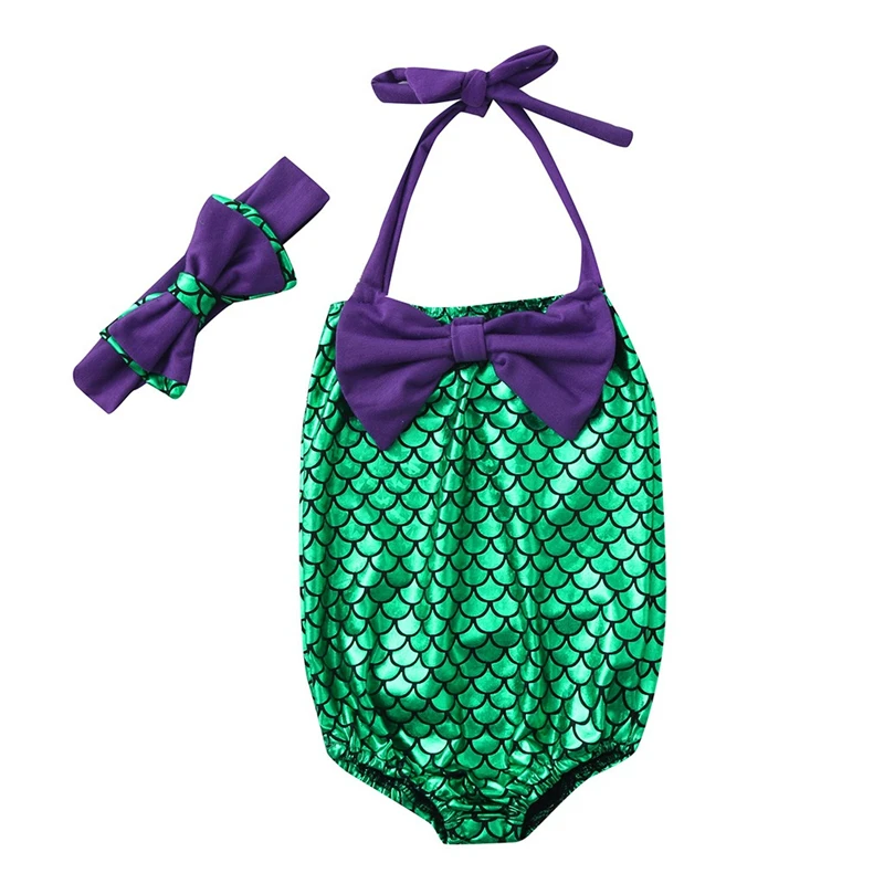 Character Dream Merman Kids Girl Swimsuit with Headbands One-piece Swimwear Big Scales Bikini Bathing suit Summer Jumpsuit A40 | Спорт и