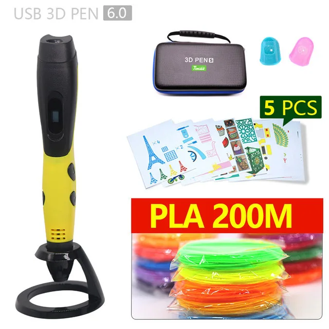 Yellow pen 200m PLA 3d Ручка 3d ручки, 1,75 мм ABS/PLA нити, 3 d Ручка 3d модель, креативная 3d Ручка для печати, подарок на год, подарки на Рождество, подарки на день рождения - Цвет: Yellow pen 200m PLA