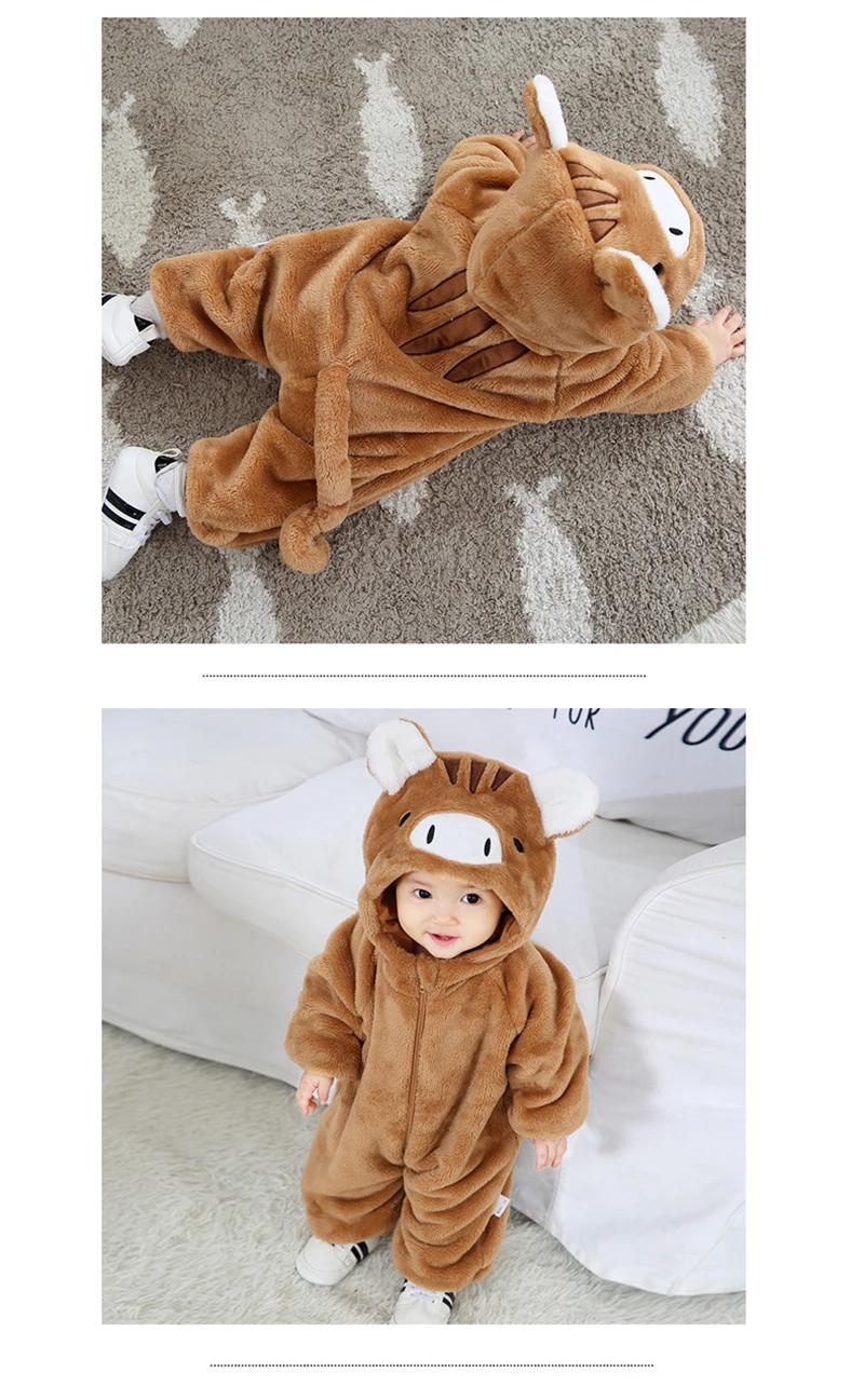 Зимняя одежда для маленьких девочек; комбинезон со Свинкой; Kawaii; Двухслойный утепленный хлопковый комбинезон для детей; теплая Пижама с животными; одежда для сна с капюшоном