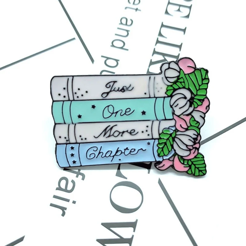 

Cartoon Letter Just One More Chapter Brooches For Women Flower Book Pins Jewelry For Reader Enamel Pin Backpack Denim Badges