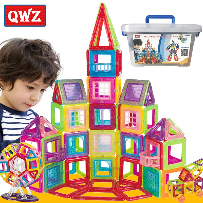 

QWZ New Mini Magnetic Designer Construction Set Model & Building Plastic Magnetic Blocks Educational Toys For Children Gift