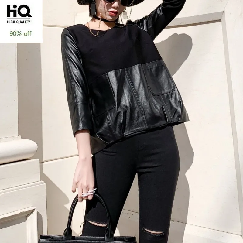 2020 Lederen Patchwork Trui Crop Top Vrouwen Herfst Winter Nieuwe Luxe Streetwear O-hals Slanke Schapenvacht Jas Vrouwelijke 2020 Lederen Patchwork Trui Crop Top Vrouwen Herfst Winter Nieuwe Luxe Streetwear O-hals Slanke Schapenvacht Jas Vrouwelijke