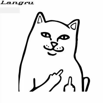 

Langru 14.2*15.9CM Rude Funny Cat Vinyl Decal Car Sticker Windows Decor Accessories Jdm