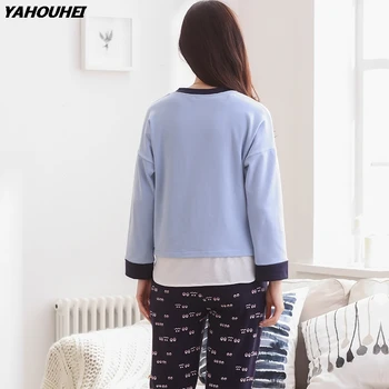

100% Cotton Pajamas Sets For Women Autumn Winter Long Sleeve Pyjama Girls Cute Cartoon Sleepwear Female Lounge Homewear Clothing
