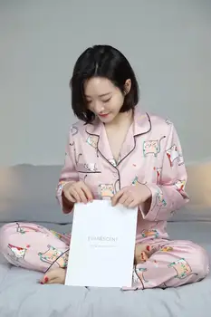 

woman pajamas sets two pieces long sleeve & pants silk like homewear leisure wear night wear