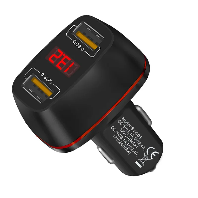 Автомобильное зарядное устройство двойной usb3 0 быстрая зарядка автомобильное зарядное устройство для мобильного телефона цифровой дисплей автомобиля зарядка двойной порт qc3.0 зарядка автомобиля